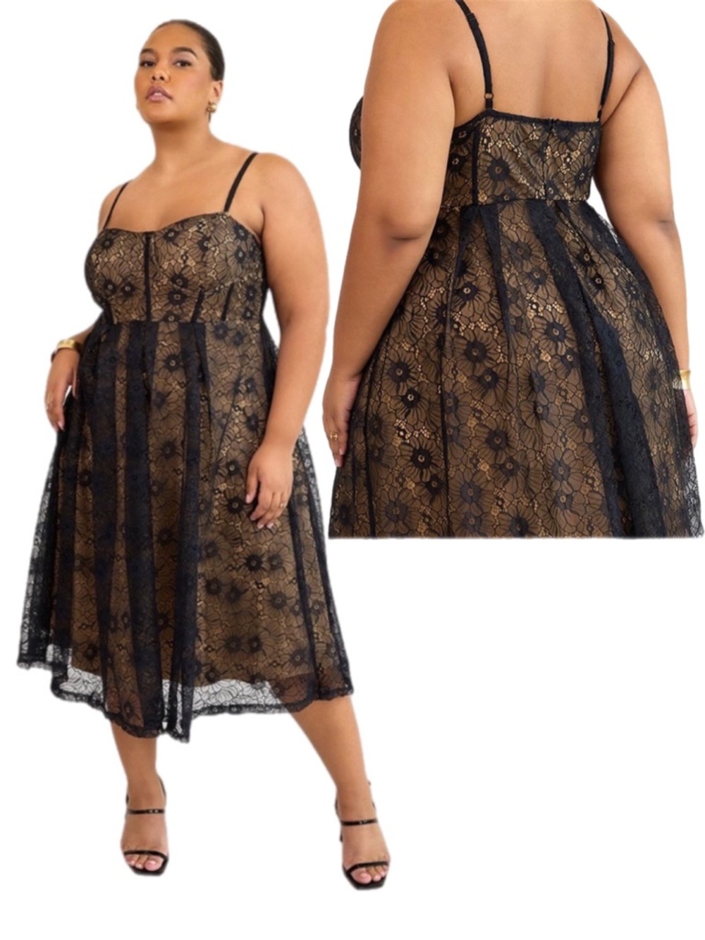 Rebdolls Black Lace Midi Plus Size Dress with Nude Lining NWOT